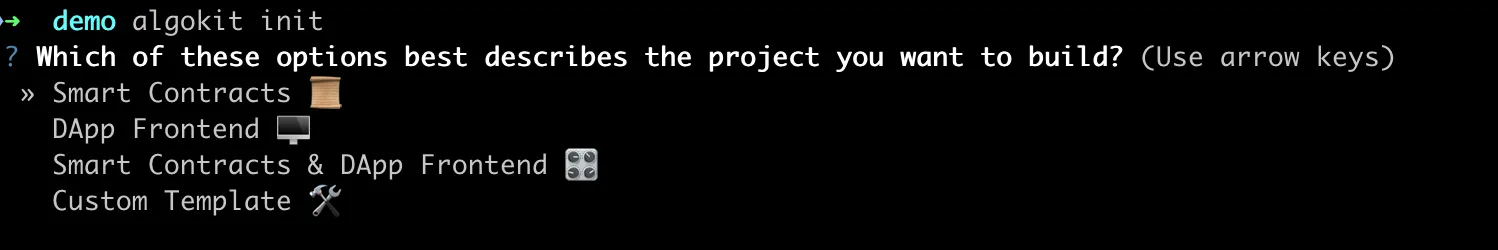 AlgoKit Init: Select project template