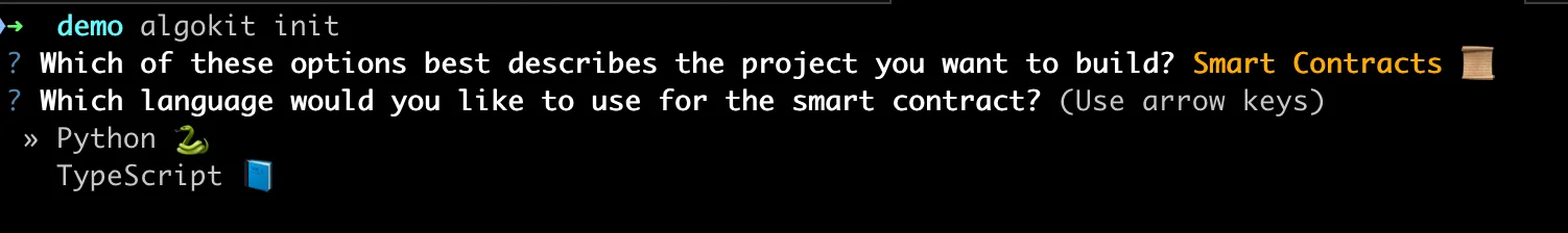 AlgoKit Init: Select smart contract language